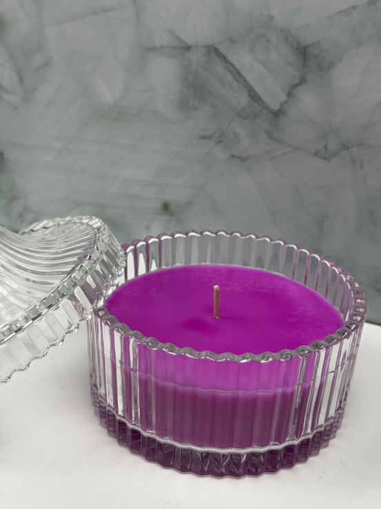 Lavendel Klar Gerillt – Hochwertige Duftkerze im facettierten Kristallglas mit Deckel