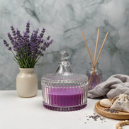Lavendel Klar Gerillt – Hochwertige Duftkerze im facettierten Kristallglas mit Deckel