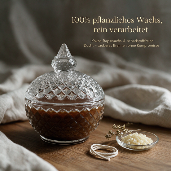 Haselnuss – Hochwertige Duftkerze im runden Kristallglas mit Deckel