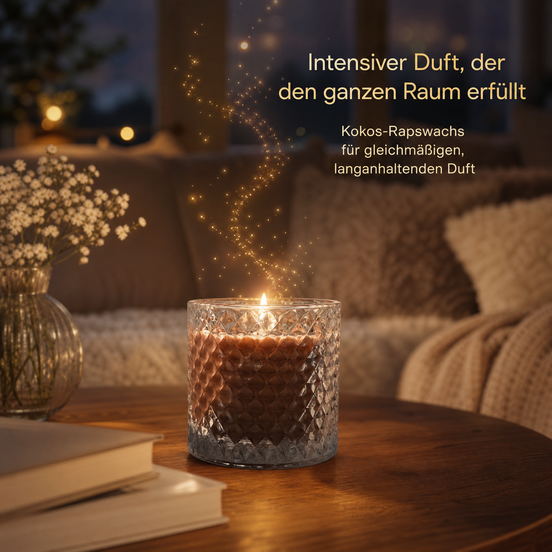 Karamell-Kaffee – Hochwertige Duftkerze im Kristallglas mit Deckel