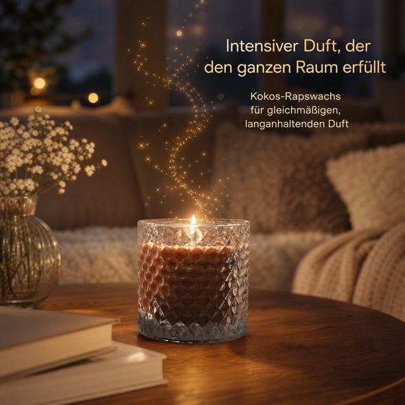 Karamell-Kaffee – Hochwertige Duftkerze im Kristallglas mit Deckel