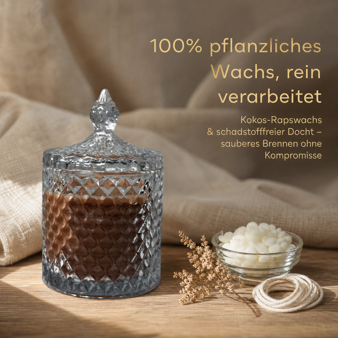 Karamell-Kaffee – Hochwertige Duftkerze im Kristallglas mit Deckel