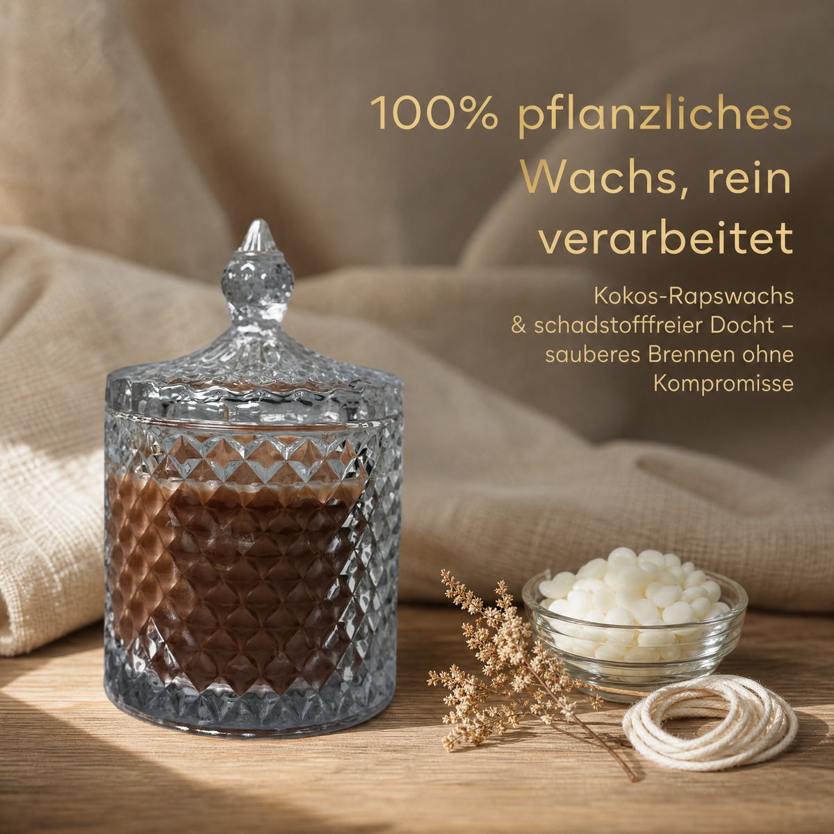 Karamell-Kaffee – Hochwertige Duftkerze im Kristallglas mit Deckel