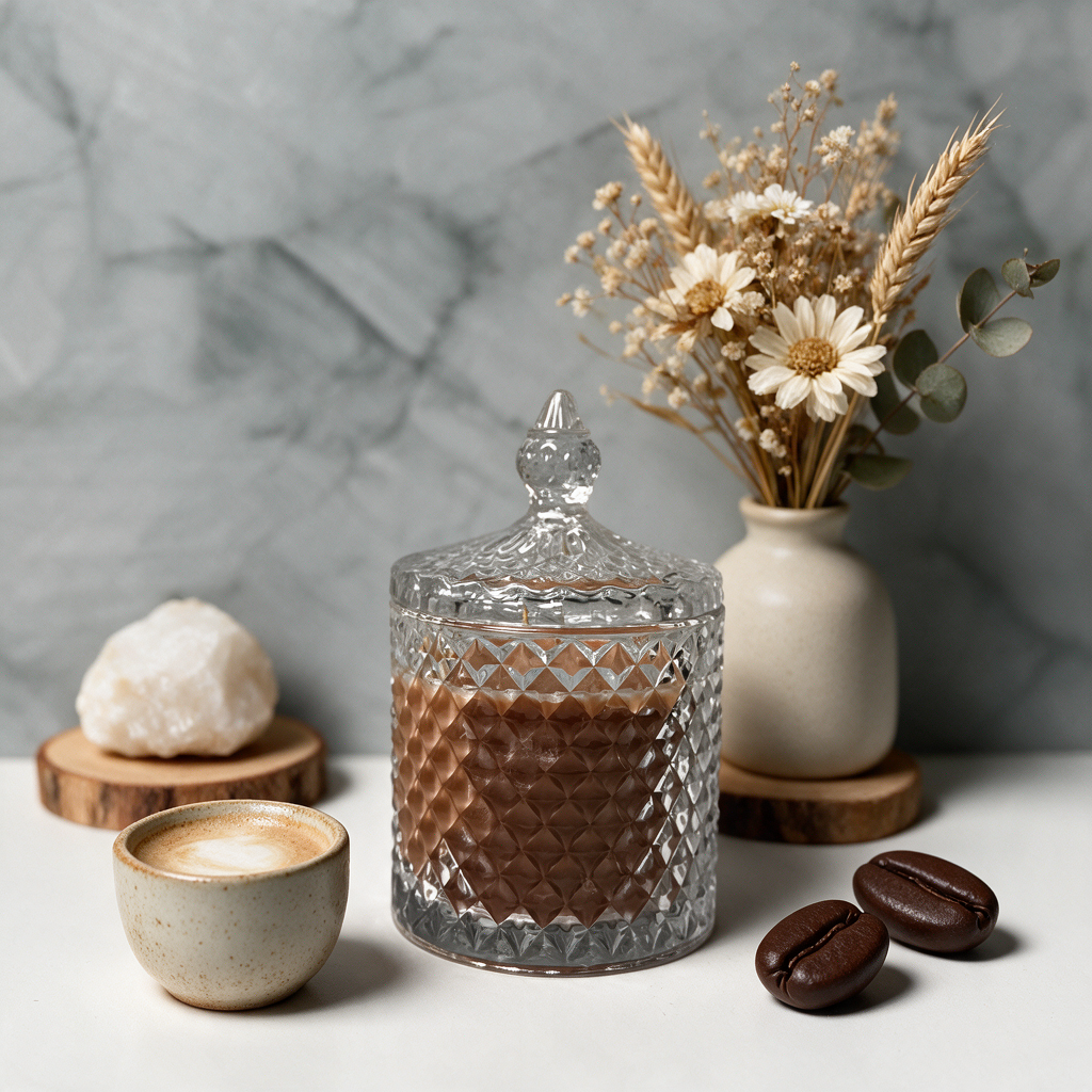 Karamell-Kaffee – Hochwertige Duftkerze im Kristallglas mit Deckel