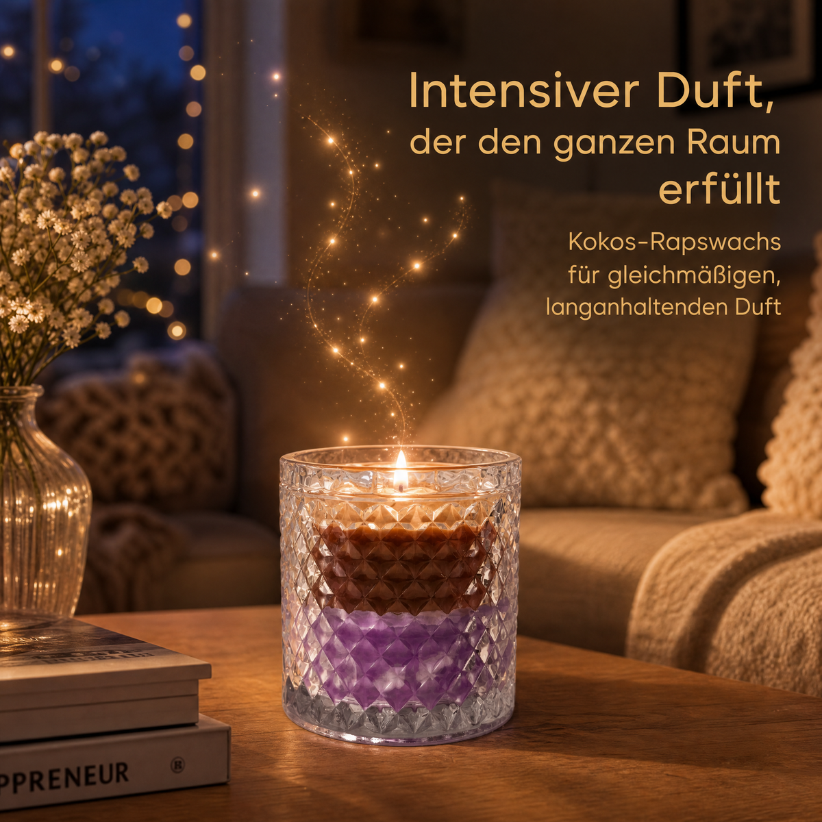 Lavendel & Zedernholz – Hochwertige Duftkerze im Kristallglas mit Deckel