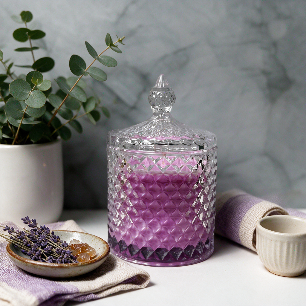 Lavendel – Hochwertige Duftkerze im Kristallglas mit Deckel