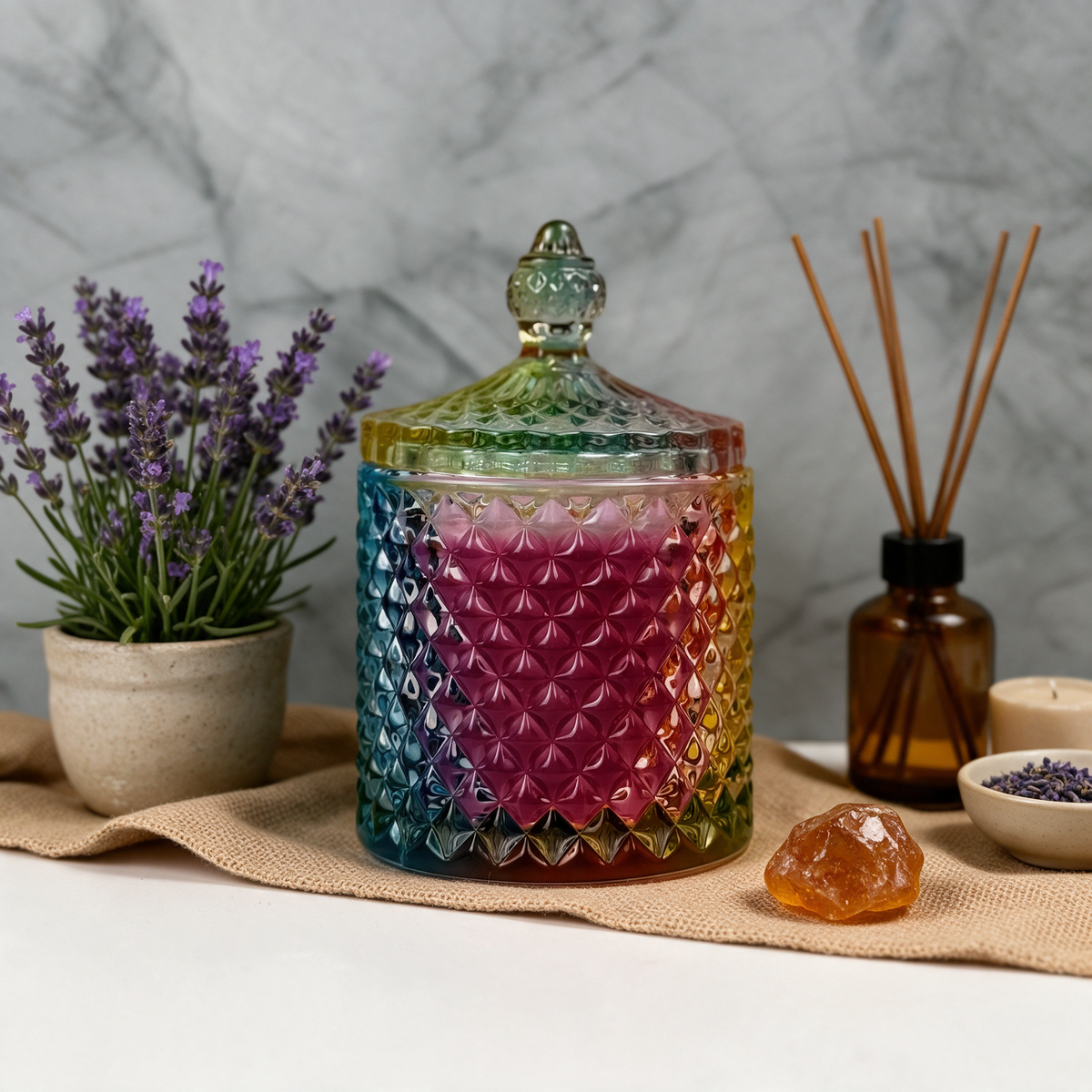 Lavendel – Hochwertige Duftkerze im Kristallglas mit Deckel