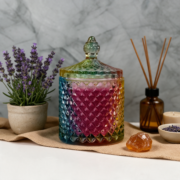 Lavendel – Hochwertige Duftkerze im Kristallglas mit Deckel