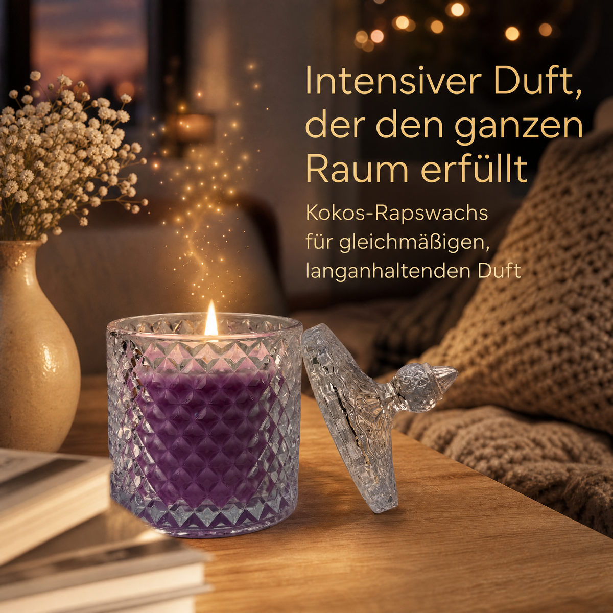 Lavendel – Hochwertige Duftkerze im Kristallglas mit Deckel
