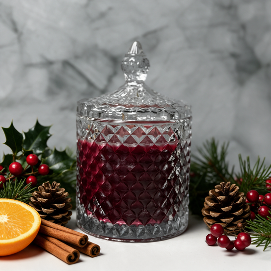 Weihnachtsgewürz – Hochwertige Duftkerze im Kristallglas mit Deckel